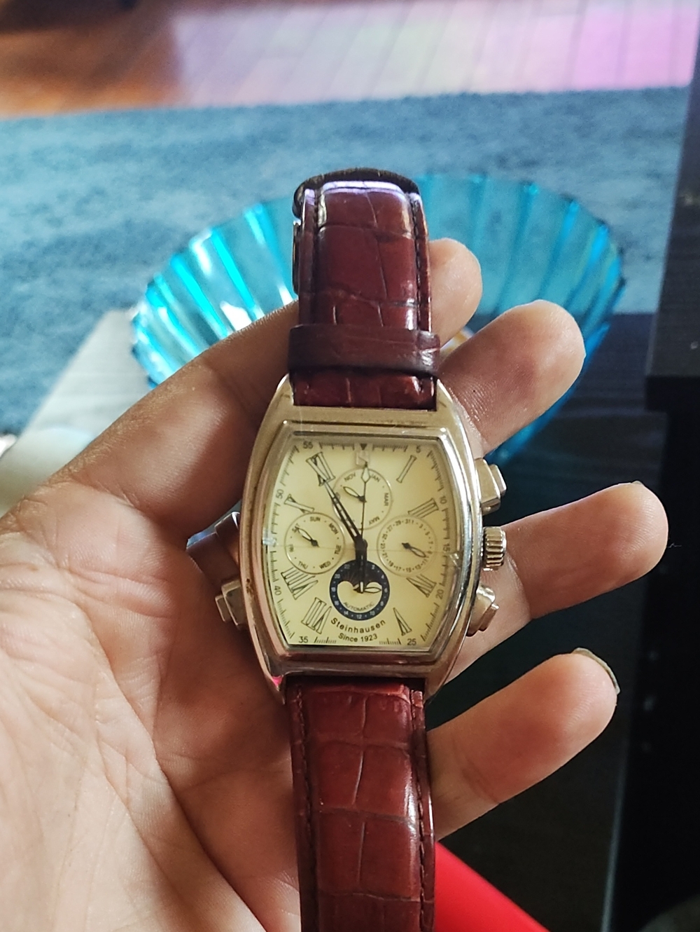 Men's Red Leather Chronograph Watch